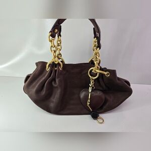 Vintage Juicy Couture Brown Leather Bag Hold Chain Straps Purse Charms Y2K